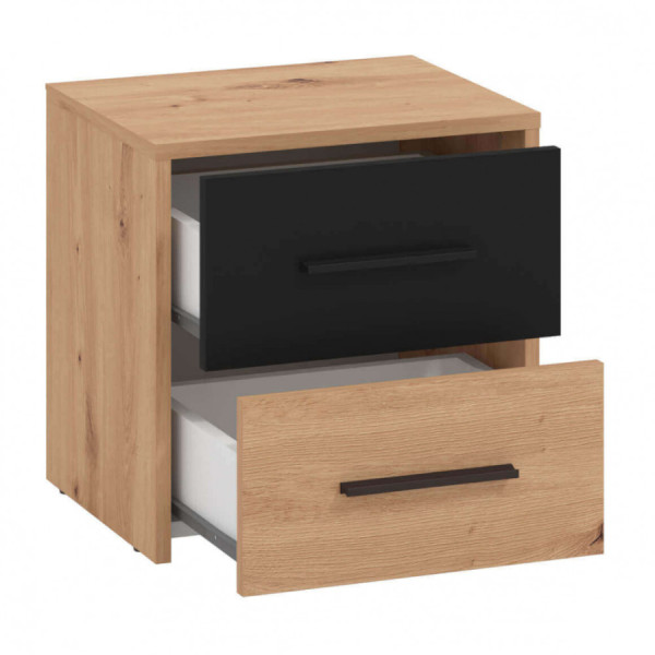 Nachttisch mit zwei Schubladen VARADERO helles Holz und Anthrazit