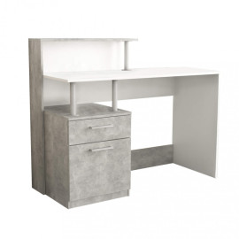Bureau avec caisson et rehausse NASDAQ blanc et gris effet béton