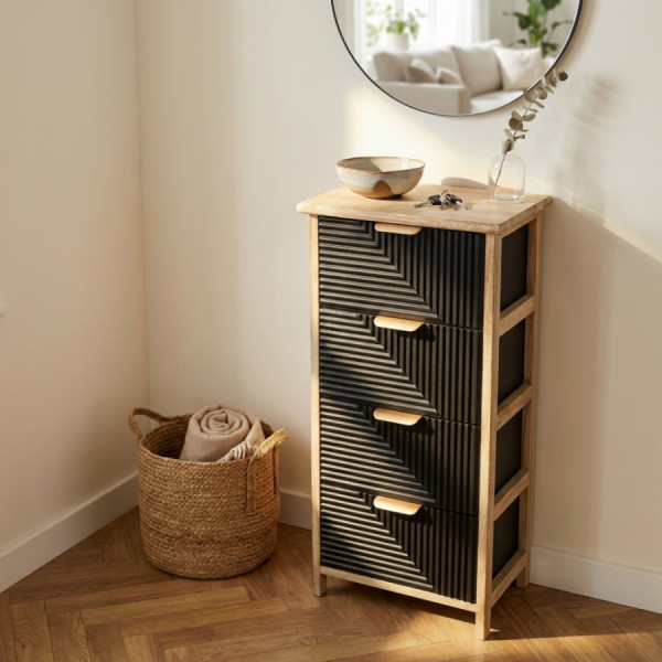 Mobile Schubladenschrank mit 4 Schubladen aus Holz ASIER