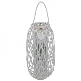Linterna blanca de mimbre CAROLINE con cinta de encaje
