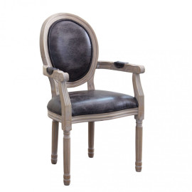 Fauteuil CONSTANCE en similicuir noir et bois naturel