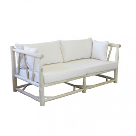 Canapé de jardin MARTINEZ en bois de teck 3 places avec coussins