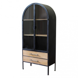 Vitrine de rangement en fer et bois avec portes et tiroirs CHADWICK