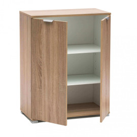 Niedriger Schrank mit 2 Drehtüren in natürlicher Holzfarbe