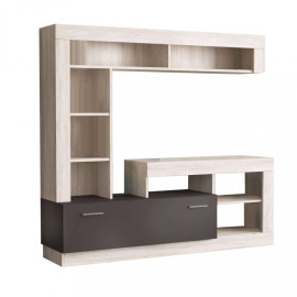 Wohnwand LEONARD Kiefer hell und grau 210×36×170