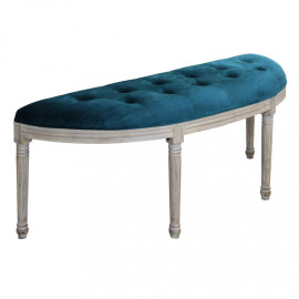 Banc classique en bois et velours bleu de 125 cm MARGI
