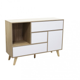 Buffet de 119 cm avec façades blanches et structure naturelle EMORY