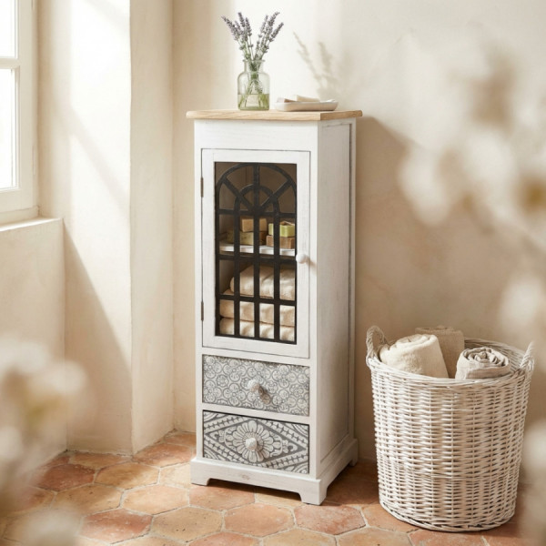 Schmaler Schrank BLANCO mit dekorativer Tür