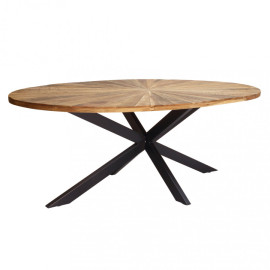 Mesa ovalada con tablero de madera y patas entrelazadas de metal COLTON