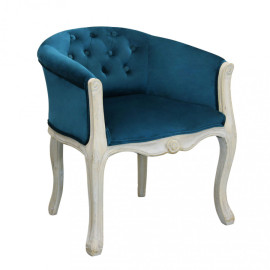 Fauteuil classique fixe en velours bleu et bois COREEN