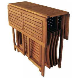 Conjunto de mesa y sillas plegables AC805018 en madera maciza de acacia