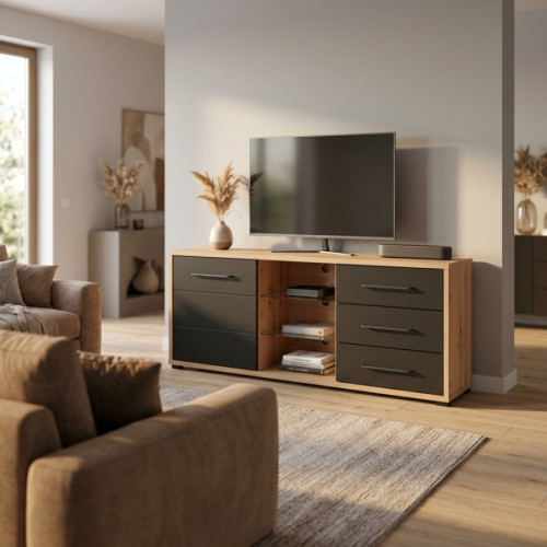 Mobile porta Tv LUSITANIA da 161cm colore rovere artigiano e nero