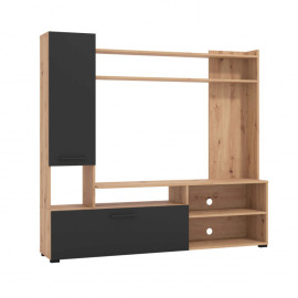 Wohnwand BRAGA in handwerklicher Eiche und Schwarz mit TV-Fach