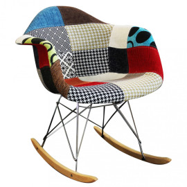 Fauteuil à bascule coloré modèle MORITZ en tissu patchwork