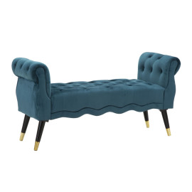 Banc rembourré PARIS velours bleu canard et détails dorés de 120cm par Mauro Ferretti