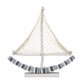Scultura soprammobile in tasselli di legno BARCA COLOR con rete by Mauro Ferretti
