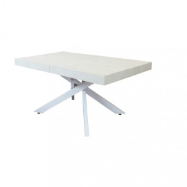 Ausziehbarer Tisch DARREN mit weißen gekreuzten Beinen und heller Holzoptik Tischplatte 160 cm