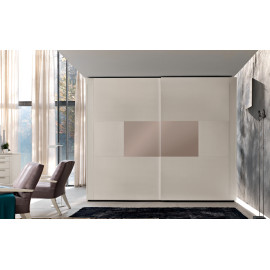 Armoire Agrifoglio à 2 portes coulissantes avec inserts centraux en frêne ou verre sablé Le Fablier Melograno