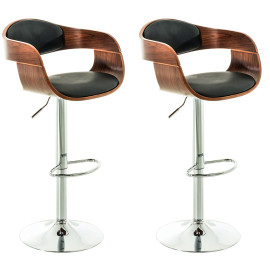 Paar Retro-Hocker KINGSTON mit Nussbaumholzgestell und schwarzer Kunstledersitzfläche