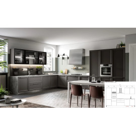 Modern linear modular kitchen 330cm Futura by Artec Colombini with appliances