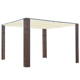 Gazebo aus Polyrattan mit Stoffdach 400x400x200cm Braun und Creme