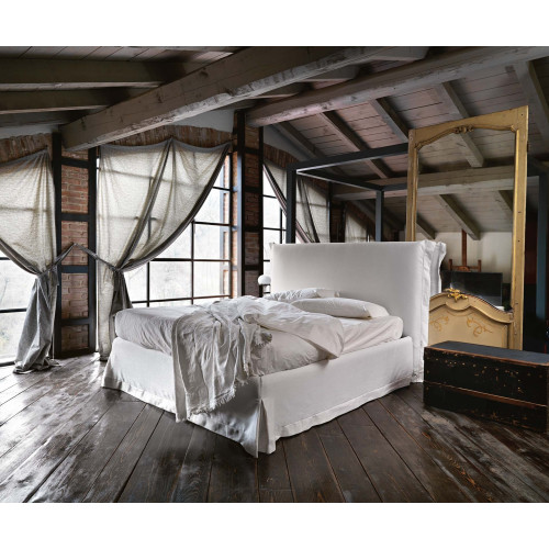 Letto matrimoniale imbottito sfoderabile con mantovana Chloè - Noctis