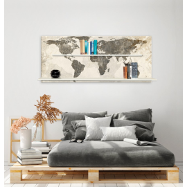 Suspended bookcase with vintage world map shelves Planisfero by Pintdecor