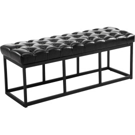 CLP Design-Bank Chesterfield Amun aus matt-schwarzem Metall und Sitz aus schwarzem Kunstleder 120cm