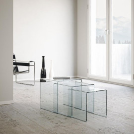 Set of 3 transparent glass nesting tables