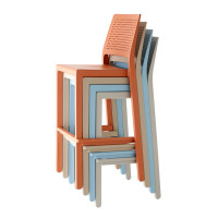 Stackable Emi outdoor stool with simple and linear design.