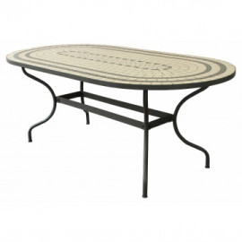 Mesa ovalada de hierro con tablero de mosaico 200 x 100 DEDALO